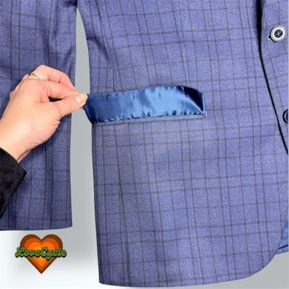 Men's Michael Kors Blue Plaid Blazer – 42R Classic Check Suit Jacket